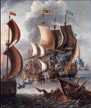 海戦 Painting - カストロ・ロレンソ バーバリ・コルセアとの海戦 海戦